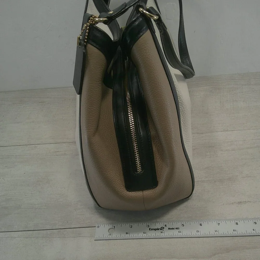 Coach Kristy Tan Cream Black Colorblock Old Money Leather Shoulder Bag Purse